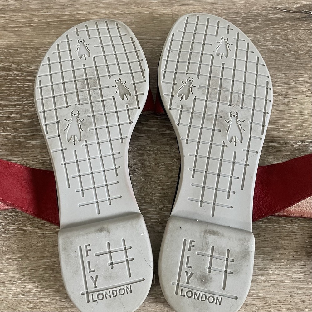 Fly London Red Suede Crossover Strap Sandals with Ankle Support - Picture 7 of 10